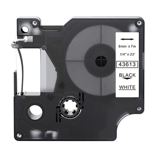 Dymo 43613 kompatible Etikettenband, Schwarz auf weiß, 6mm x 7m