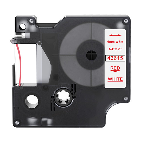 Dymo 43615 kompatible Etikettenband, Rot auf weiß, 6mm x 7m