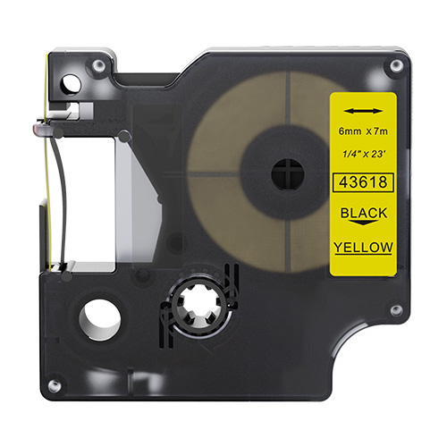 Dymo 43618 kompatible Etikettenband, Schwarz auf gelb, 6mm x 7m