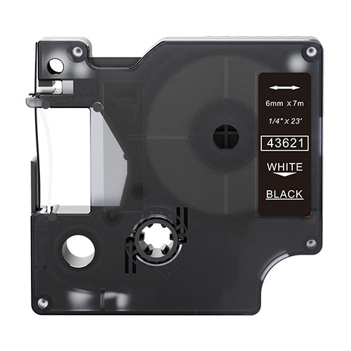 Dymo 43621 kompatible Etikettenband, Weiß auf schwarz, 6mm x 7m