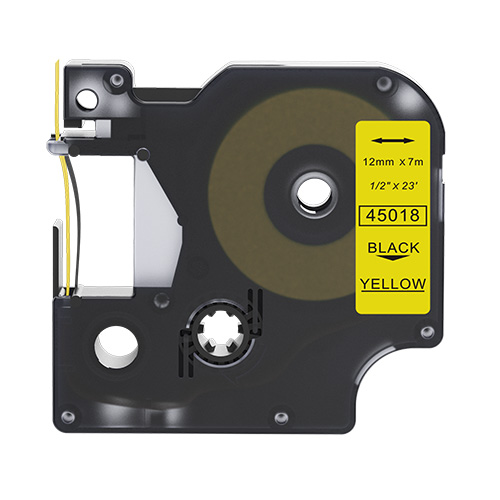 Dymo 45018 kompatible Etikettenband, Schwarz auf gelb, 12mm x 7m