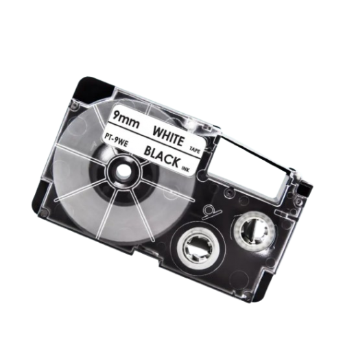Casio XR-9WE kompatible Etikettenband, Schwarz auf weiß, 9mm x 8m