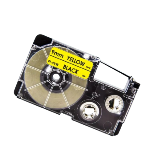 Casio XR-9YW kompatible Etikettenband, Schwarz auf gelb, 9mm x 8m